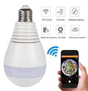 V380 Bulb Panoramic Wifi Camera with SD Card Slot Security Camera